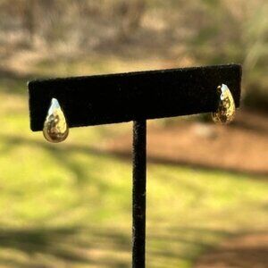 925 STERLING Gold Vermeil Tear Drop Hammered EARRINGS